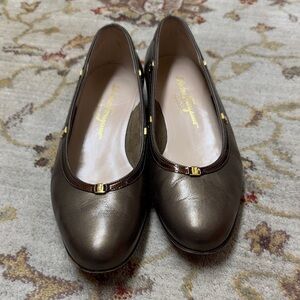 Salvatore Ferragamo Metallic Brown Leather Flats